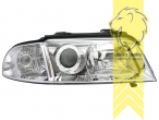 Halogen, chrom, bei Modell 94-98 muss Stecker auf Facelift angepasst werden, Abblendlicht H7 / Fernlicht H7, Blinkerbirnen BAU15S, elektrisch verstellbar - Stellmotor wird vom Original übernommen, Eintragungsfrei / mit E-Prüfzeichen