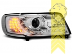 mit LED Blinker, Halogen, chrom, Abblendlicht H1 / Fernlicht H1, elektrisch verstellbar - Stellmotor wird vom Original übernommen, Eintragungsfrei / mit E-Prüfzeichen