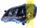 Halogen, schwarz, nur passend für Fahrzeuge mit Original VALEO Scheinwerfern, Abblendlicht H1 / Fernlicht H1, Blinkerbirnen BAU15S, elektrisch verstellbar - Stellmotor wird vom Original übernommen, Eintragungsfrei / mit E-Prüfzeichen