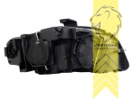 Halogen, schwarz, Abblendlicht und Fernlicht in einer Linse H9, Blinkerbirnen BAU15S, elektrisch verstellbar - Stellmotor integriert, Eintragungsfrei / mit E-Prüfzeichen