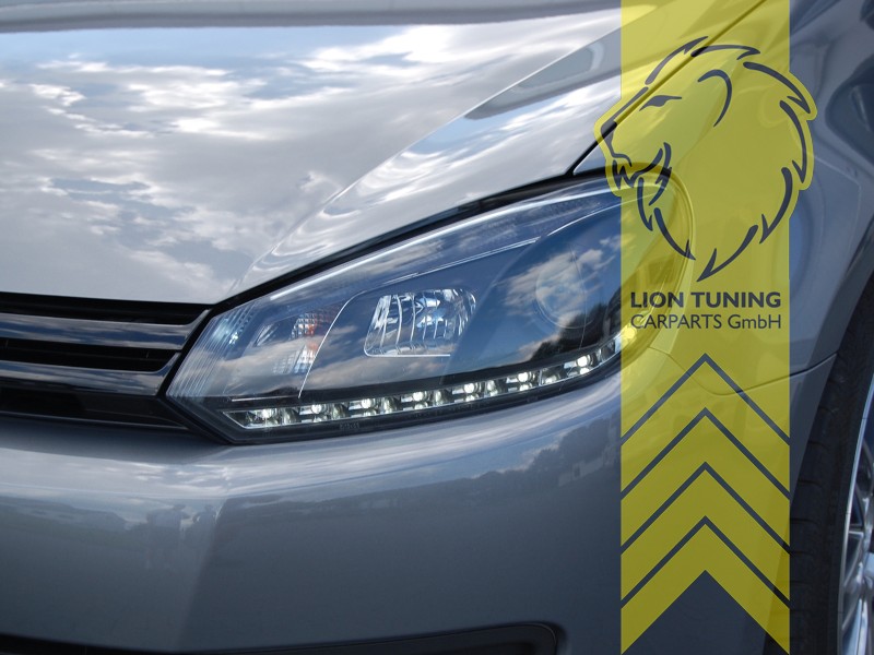 Liontuning - Tuningartikel für Ihr Auto  Lion Tuning Carparts GmbH  Scheinwerfer echtes TFL VW Golf 6 Limo Variant Cabrio LED Tagfahrlicht chrom