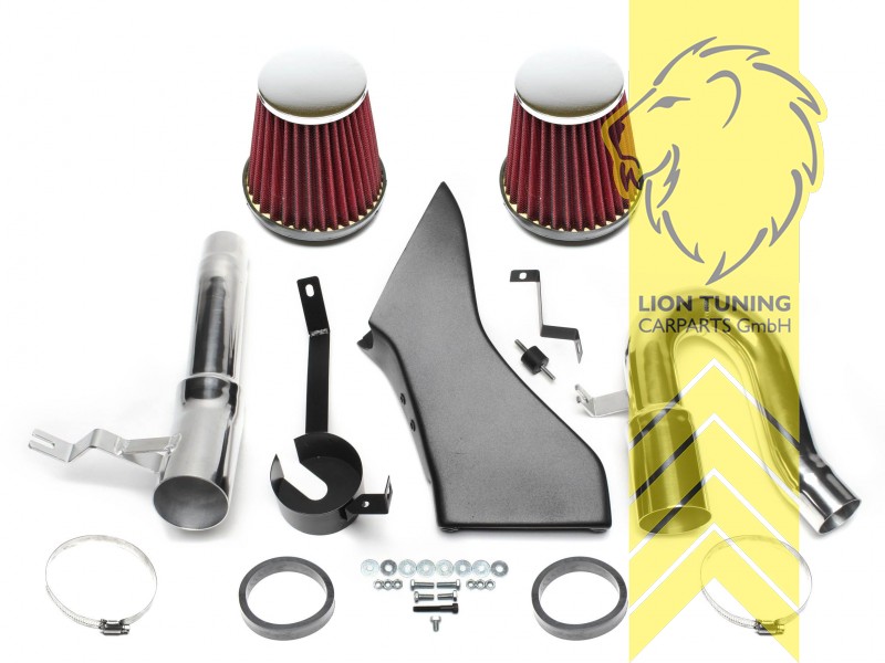 Rund, Aluminium Ansaugrohr, Hitzeschutz / Luftleitblech, 2x Sportluftfilter, 2x Adapterring, Schellen, N54 (Modelle ab Bj. 2009 -)