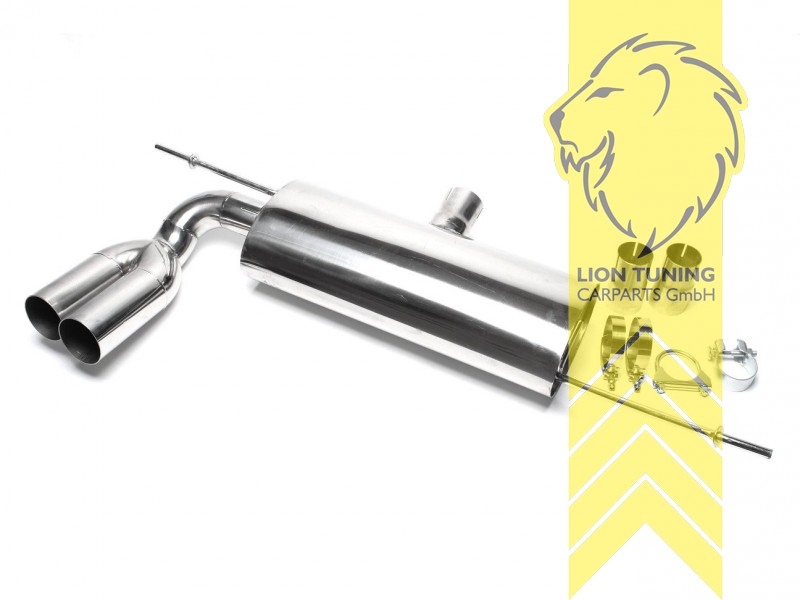 2 x 76mm rund / scharfkantig, Endrohre unterhalb der Stoßstange, Endrohr doppel, 76mm, Rund, Passend für alle Fahrzeuge mit Standard Stoßstange ohne Ausschnitt. Es wird kein Ausschnitt benötigt, da der Auspuff unterhalb der Stoßstange endet., nicht passend für Variant, 4-Motion, Edelstahl, Golf 6 Plus (55 - 103 KW), Golf 5 Plus (55 - 103 KW), Golf 5 (55 - 169KW), Eintragungsfrei / mit ABE