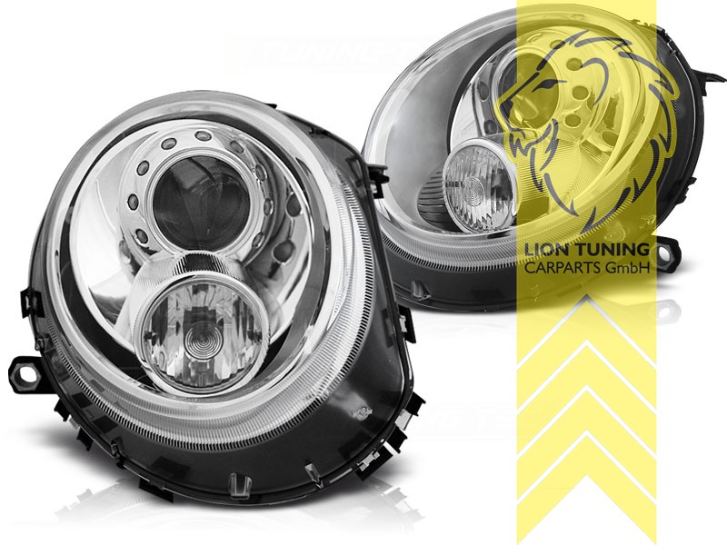 Halogen, chrom, Abblendlicht und Fernlicht in einer Linse H7, elektrisch verstellbar - Stellmotor integriert, für Fahrzeuge ohne SRA, Eintragungsfrei / mit E-Prüfzeichen