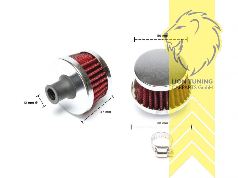 Liontuning - Tuningartikel für Ihr Auto  Lion Tuning Carparts GmbH  Universalfilter Kurbelgehäuseentlüftung Entlüftungsfilter rund konisch rot