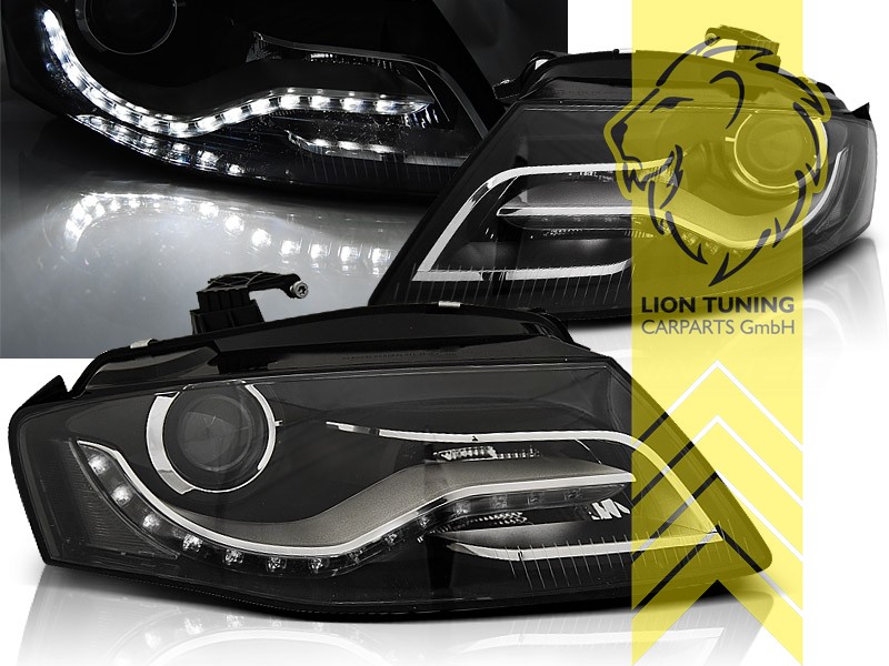 Liontuning - Tuningartikel für Ihr Auto  Lion Tuning Carparts GmbH  Scheinwerfer echtes TFL Audi A4 B8 8K LED Tagfahrlicht Limousine Avant  schwar