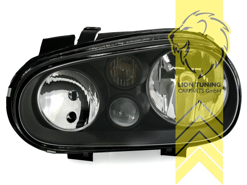 Liontuning - Tuningartikel für Ihr Auto  Lion Tuning Carparts GmbH Design  Scheinwerfer Klarglas VW Golf 4 Limousine Variant Cabrio schwarz
