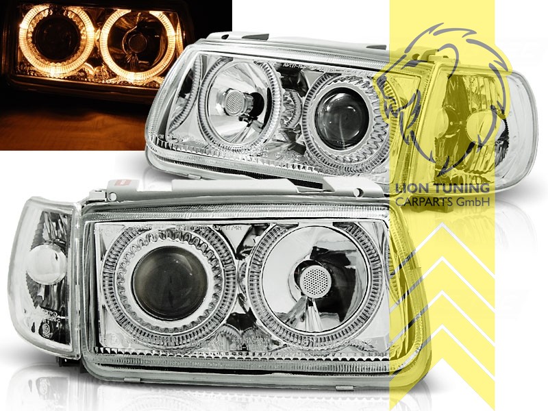 Halogen, chrom, gelb Halogen, Abblendlicht H7 / Fernlicht H7, Blinkerbirnen BAU15S, elektrisch verstellbar - Stellmotor integriert, Eintragungsfrei / mit E-Prüfzeichen