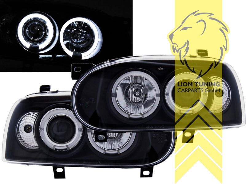 Liontuning - Tuningartikel für Ihr Auto  Lion Tuning Carparts GmbH Angel  Eyes Scheinwerfer VW Golf 3 Limousine Variant Cabrio schwarz