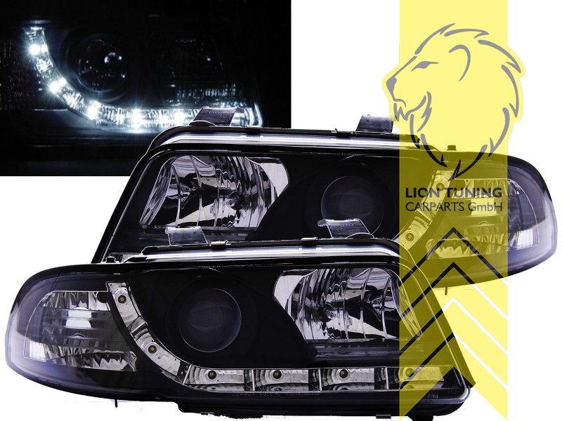 Halogen, schwarz, Abblendlicht H1 / Fernlicht H1, Blinkerbirnen BAU15S, elektrisch verstellbar - Stellmotor wird vom Original übernommen, Eintragungsfrei / mit E-Prüfzeichen