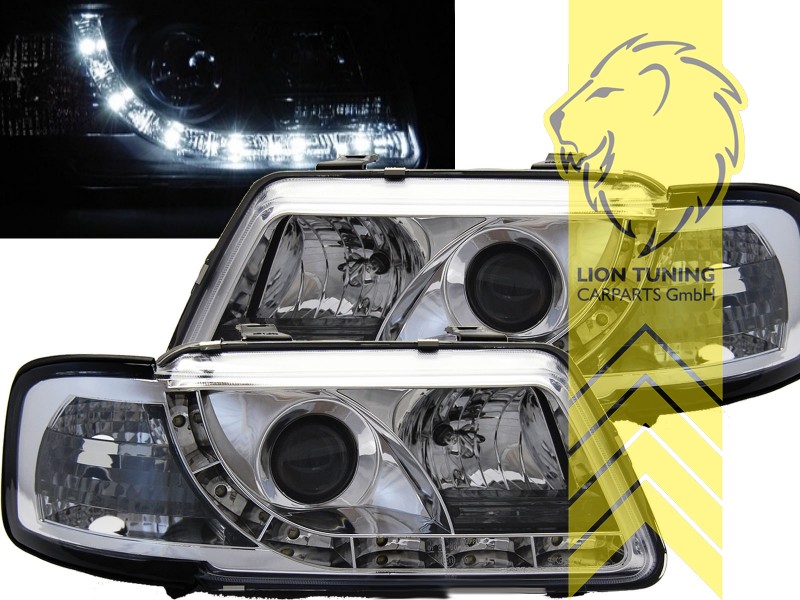 Liontuning - Tuningartikel für Ihr Auto  Lion Tuning Carparts GmbH TFL  Optik Scheinwerfer Audi A3 8L LED Tagfahrlicht chrom