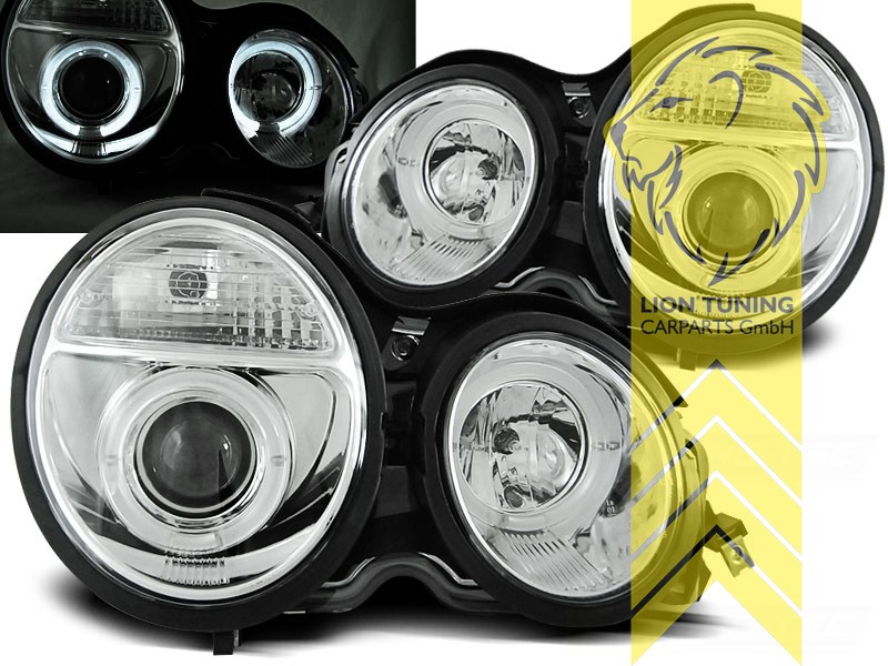 Halogen, chrom, weiß LED, Abblendlicht H1 / Fernlicht H1, Blinkerbirnen BAU15S, pneumatische Verstellung - wie Original, Eintragungsfrei / mit E-Prüfzeichen