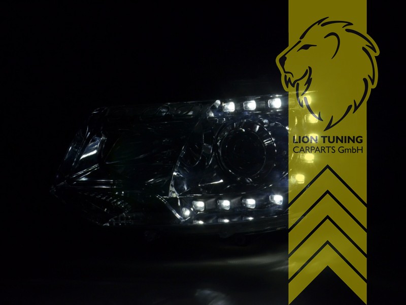 Liontuning - Tuningartikel für Ihr Auto  Lion Tuning Carparts GmbH  Scheinwerfer echtes TFL VW T5 Bus Facelift T6 LED Tagfahrlicht chrom