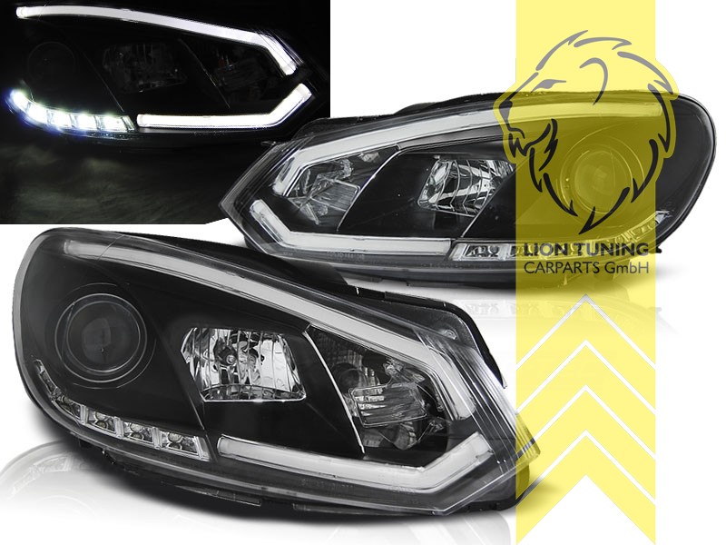 Liontuning - Tuningartikel für Ihr Auto  Lion Tuning Carparts GmbH  Scheinwerfer echtes TFL VW Golf 6 Limousine Variant Cabrio Tagfahrlicht  schwarz