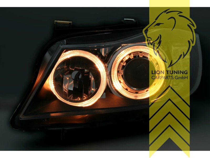 Liontuning - Tuningartikel für Ihr Auto  Lion Tuning Carparts GmbH Angel  Eyes Scheinwerfer BMW E90 Limousine E91 Touring schwarz LED Blinker