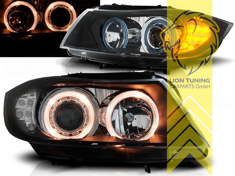 Liontuning - Tuningartikel für Ihr Auto  Lion Tuning Carparts GmbH Angel  Eyes Scheinwerfer BMW E90 Limousine E91 Touring schwarz LED Blinker