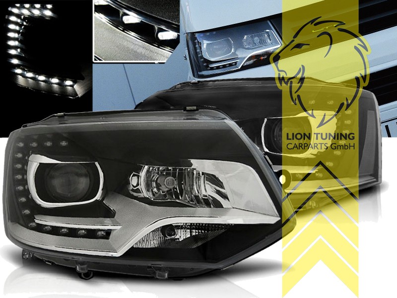 Liontuning - Tuningartikel für Ihr Auto  Lion Tuning Carparts GmbH  Scheinwerfer echtes TFL VW T5 Bus Facelift T6 LED Tagfahrlicht schwarz