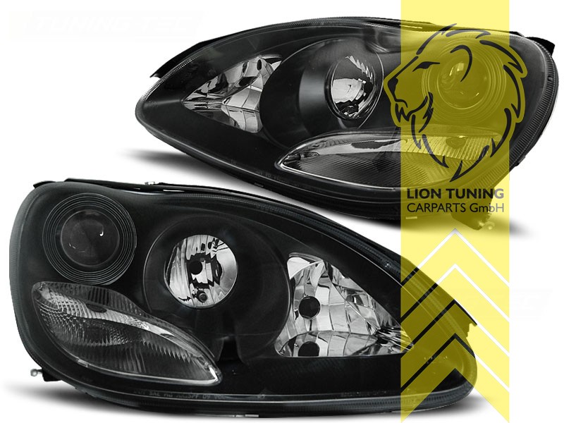 Halogen, schwarz, Abblendlicht H7 / Fernlicht H7, Blinkerbirnen BAU15S, pneumatische Verstellung - wie Original, Eintragungsfrei / mit E-Prüfzeichen