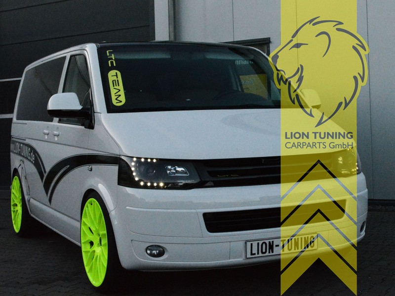 Liontuning - Tuningartikel für Ihr Auto  Lion Tuning Carparts GmbH  Scheinwerfer echtes TFL VW T5 Bus LED Tagfahrlicht schwarz dynamischer  Blinker
