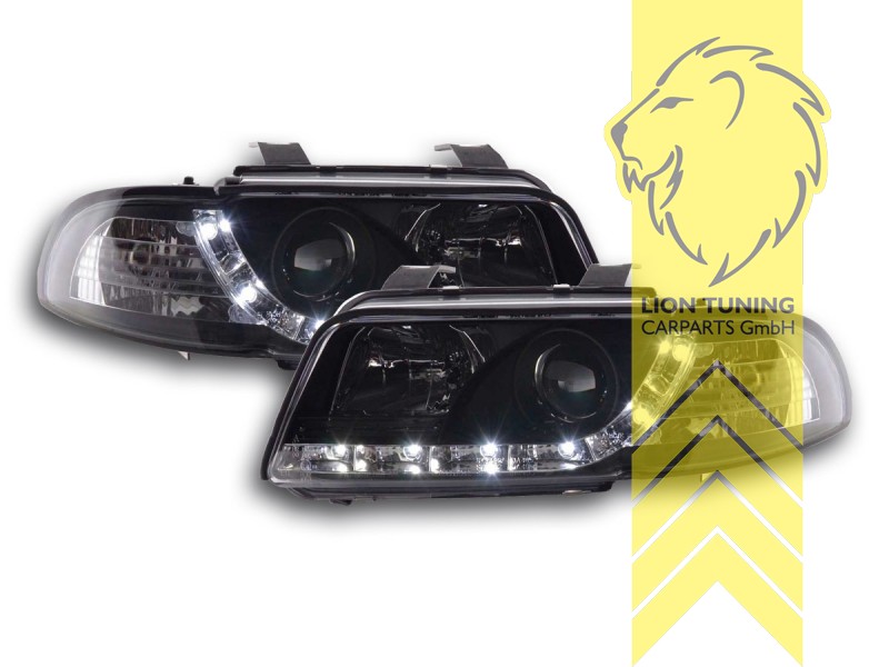 Liontuning - Tuningartikel für Ihr Auto  Lion Tuning Carparts GmbH  Scheinwerfer echtes TFL Audi A4 B5 8D LED Tagfahrlicht Limousine Avant  schwar