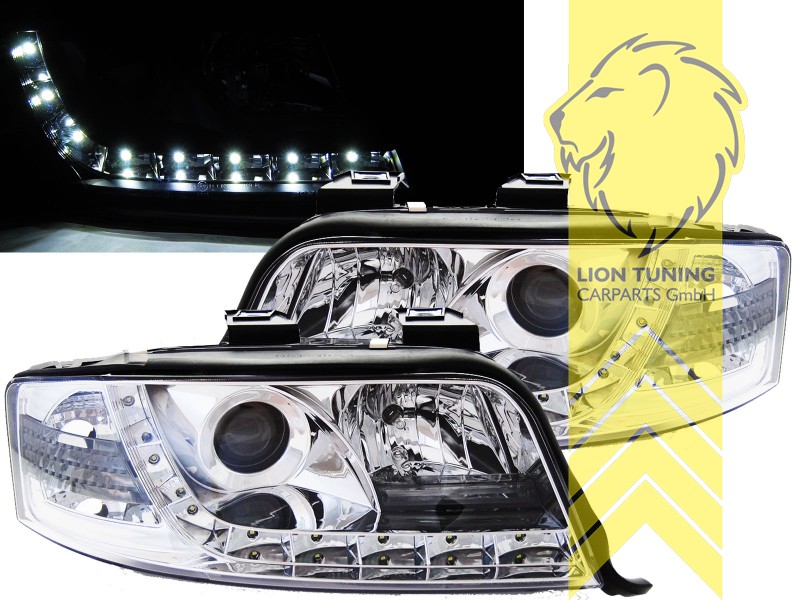 Halogen, chrom, Abblendlicht H1 / Fernlicht H1, Blinkerbirnen BAU15S, elektrisch verstellbar - Stellmotor wird vom Original übernommen, Eintragungsfrei / mit E-Prüfzeichen, Eintragungsfrei / mit R87 Zulassung als Tagfahrlicht