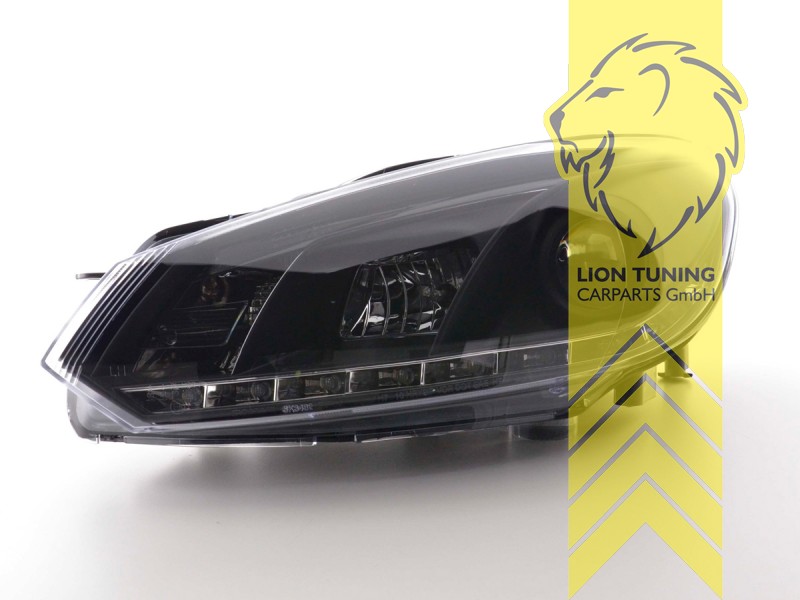 Liontuning - Tuningartikel für Ihr Auto  Lion Tuning Carparts GmbH  Scheinwerfer echtes TFL VW Golf 6 Limousine VariantCabrio Tagfahrlicht  schwarz