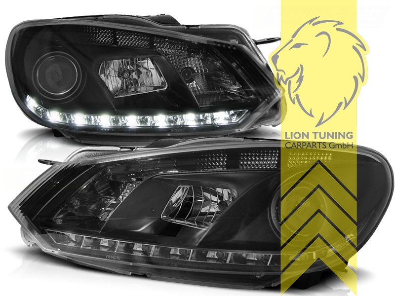 Liontuning - Tuningartikel für Ihr Auto  Lion Tuning Carparts GmbH  Scheinwerfer echtes TFL VW Golf 6 Limousine VariantCabrio Tagfahrlicht  schwarz