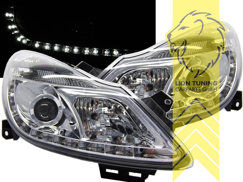 Halogen, chrom, Abblendlicht H1 / Fernlicht H1, Blinkerbirnen BAU15S, elektrisch verstellbar - Stellmotor wird vom Original übernommen, Eintragungsfrei / mit E-Prüfzeichen, Eintragungsfrei / mit R87 Zulassung als Tagfahrlicht