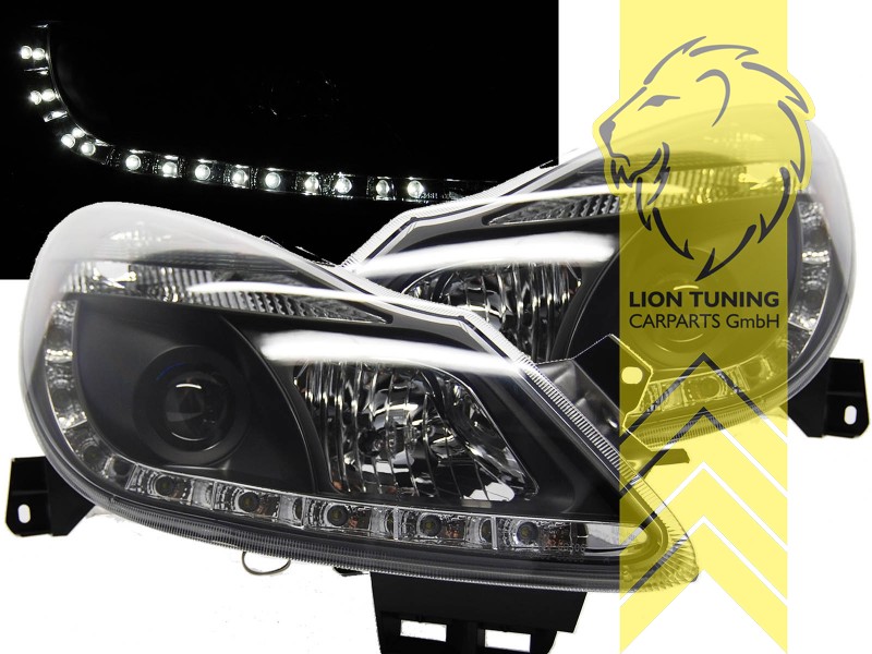 Liontuning - Tuningartikel für Ihr Auto  Lion Tuning Carparts GmbH  Scheinwerfer echtes TFL Opel Corsa D LED Tagfahrlicht schwarz