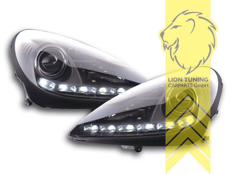 Liontuning - Tuningartikel für Ihr Auto  Lion Tuning Carparts GmbH  Scheinwerfer echtes TFL Mercedes Benz SLK R171 LED Tagfahrlicht schwarz  Xenon