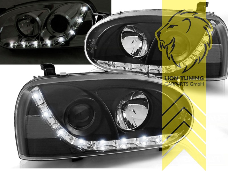 Liontuning - Tuningartikel für Ihr Auto  Lion Tuning Carparts GmbH TFL  Optik Scheinwerfer VW Golf 3 Limousine Variant Cabrio LED Tagfahrlicht  schwarz