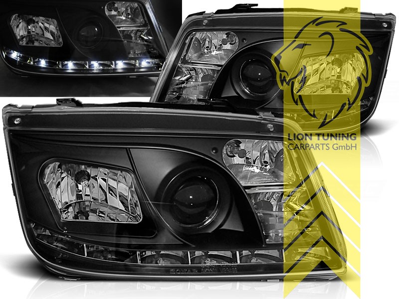 Liontuning - Tuningartikel für Ihr Auto  Lion Tuning Carparts GmbH  Scheinwerfer echtes TFL VW Bora Limousine Variant LED Tagfahrlicht schwarz