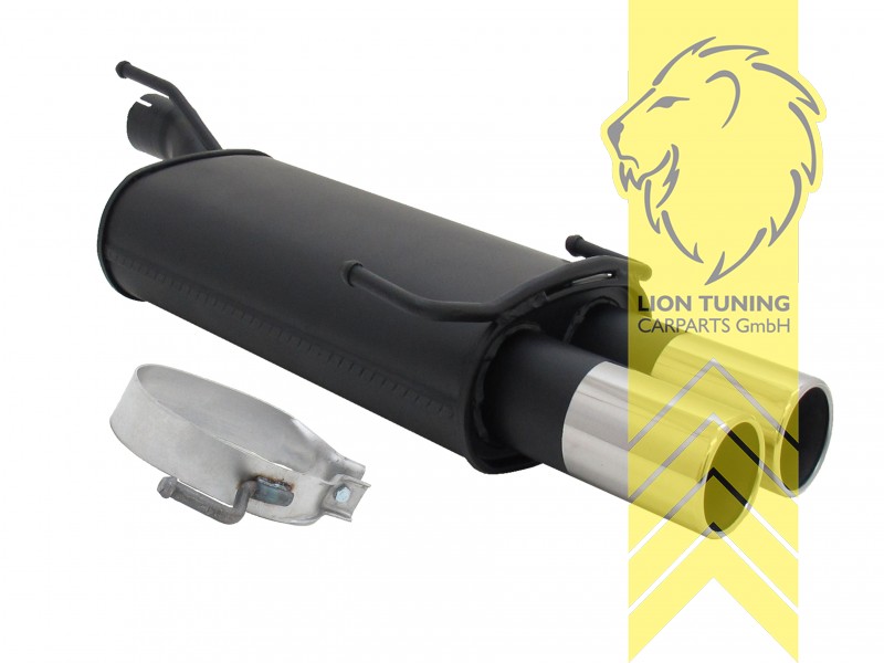 2 x 76mm, Endrohr doppel, 76mm, Rund, für 1 und 3 Punkt Aufhängung, Metall / Stahl, 1.4 / 1.6 / 1.7D / 1.8 / 2.0, Eintragungsfrei / mit ABE
