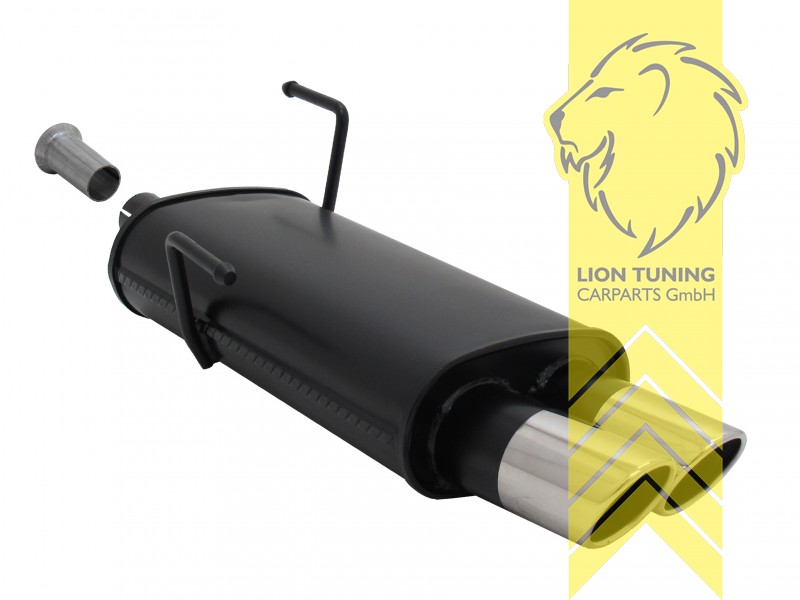 2 x 76mm SR-Design, Endrohr doppel, 76mm, Rund, Stoßstangenausschnitt muss vergrößert werden, Metall / Stahl, 1.1 / 1.4 / 1.6 16V, Eintragungsfrei / mit ABE