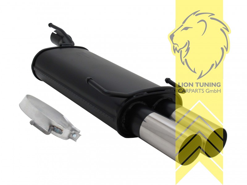 2 x 76mm RL-Design, Endrohr doppel, 76mm, Rund, für 1 und 3 Punkt Aufhängung, Metall / Stahl, 1.4 / 1.6 / 1.7D / 1.8 / 2.0, Eintragungsfrei / mit ABE