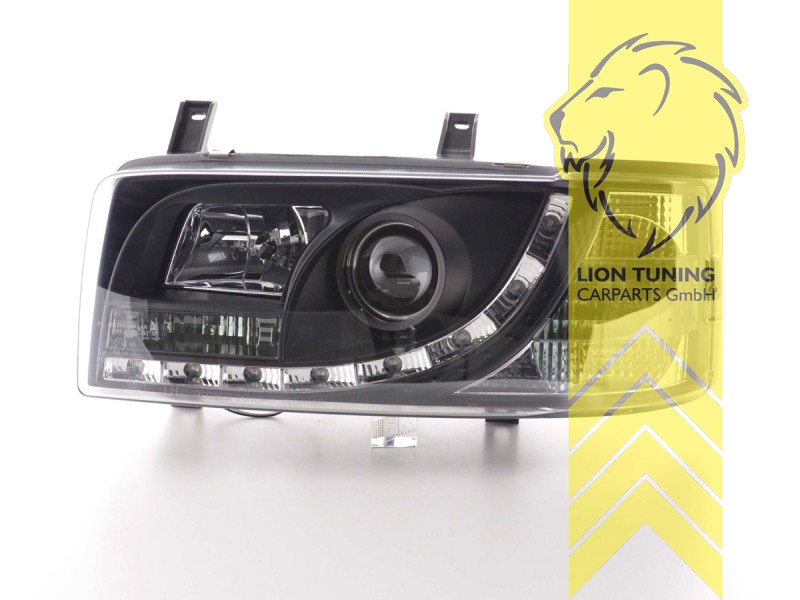 LED Tagfahrlicht Optik Scheinwerfer für VW T4 Bus Transporter schwarz