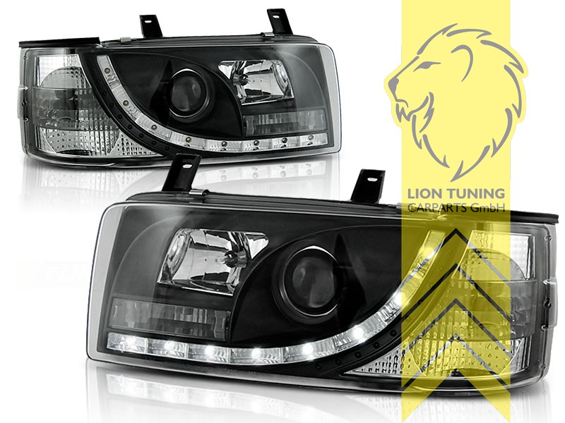 Liontuning - Tuningartikel für Ihr Auto  Lion Tuning Carparts GmbH  Scheinwerfer echtes TFL VW T4 Bus Transporter LED Tagfahrlicht schwarz