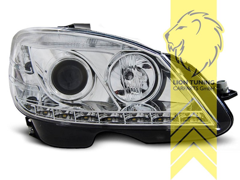Liontuning - Tuningartikel für Ihr Auto  Lion Tuning Carparts GmbH TFL  Optik Scheinwerfer Mercedes Benz W204 S204 C-Klasse LED Tagfahrlicht chrom