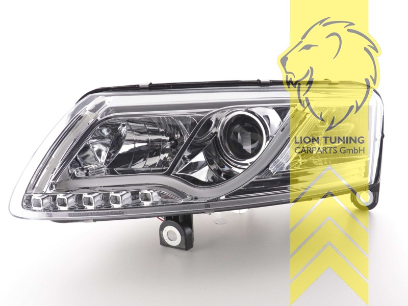 Liontuning - Tuningartikel für Ihr Auto  Lion Tuning Carparts GmbH  Scheinwerfer echtes TFL Audi A6 C6 4F LED Tagfahrlicht Limousine Avant chrom