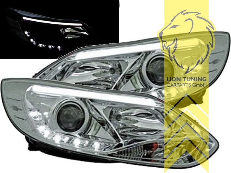 Liontuning - Tuningartikel für Ihr Auto  Lion Tuning Carparts GmbH  Scheinwerfer echtes TFL Ford Focus 3 LED Tagfahrlicht chrom