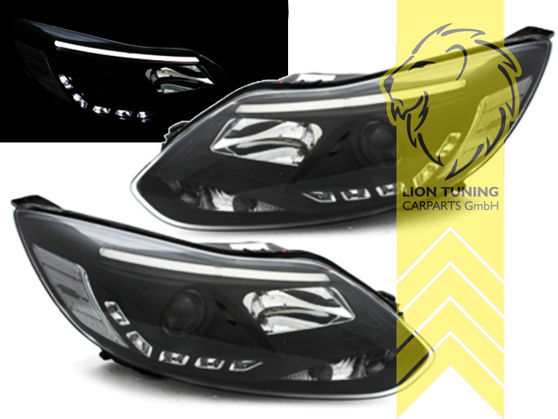 Halogen, schwarz, Bei Typ OHNE original TFL fungiert die LED Leiste als Standlicht, Abblendlicht H7 / Fernlicht H1, Blinkerbirnen BAU15S, elektrisch verstellbar - Stellmotor integriert, Eintragungsfrei / mit E-Prüfzeichen