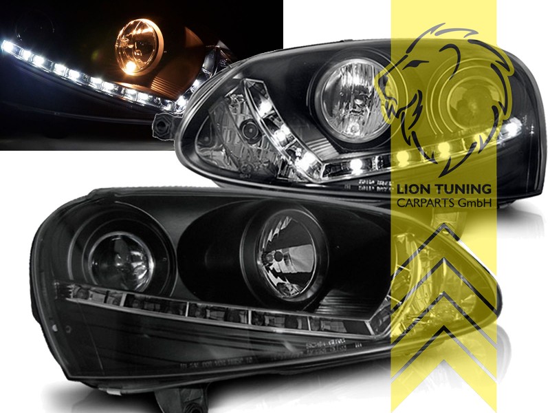 Liontuning - Tuningartikel für Ihr Auto  Lion Tuning Carparts GmbH  Scheinwerfer echtes TFL VW Golf 6 Limo Variant Cabrio LED Tagfahrlicht  schwarz