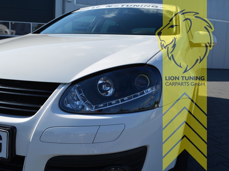 Liontuning - Tuningartikel für Ihr Auto  Lion Tuning Carparts GmbH TFL  Optik Scheinwerfer VW Golf 5 Limo Variant LED Tagfahrlicht schwarz XENON