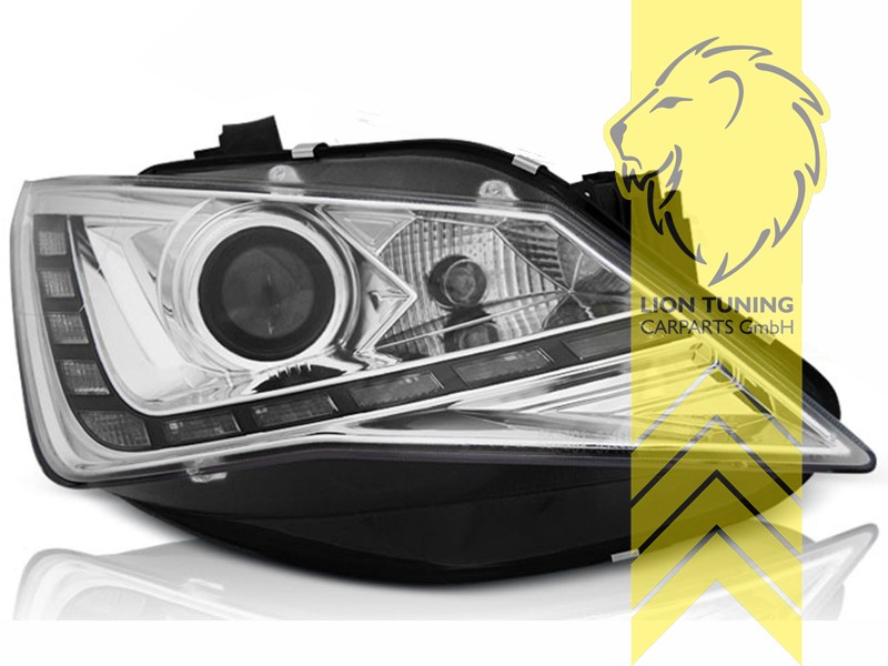 Liontuning - Tuningartikel für Ihr Auto  Lion Tuning Carparts GmbH  Scheinwerfer echtes TFL Seat Ibiza 6J LED Tagfahrlicht chrom FR-Design