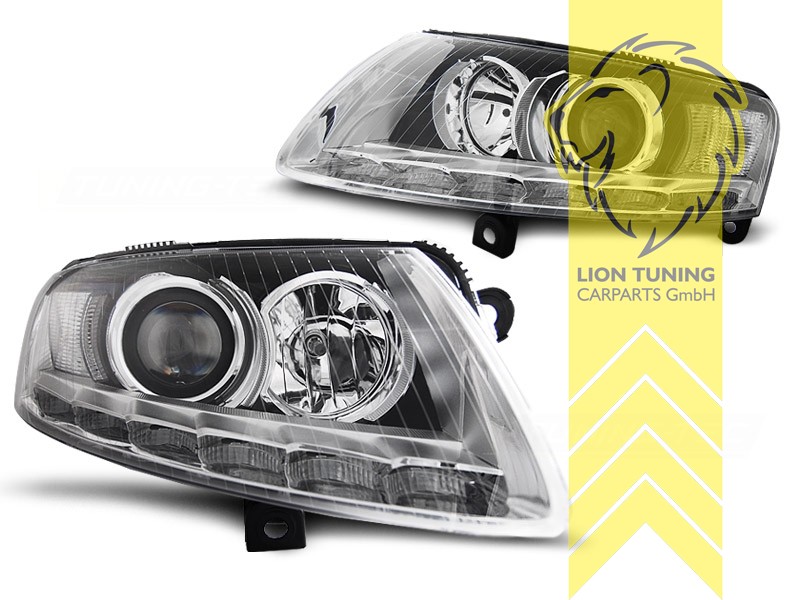 Tuningartikel für Ihr Auto  Lion Tuning Carparts GmbH Scheinwerfer echtes  TFL Audi A6 C6 4F LED Tagfahrlicht Limo Avant chrom XENON - Liontuning