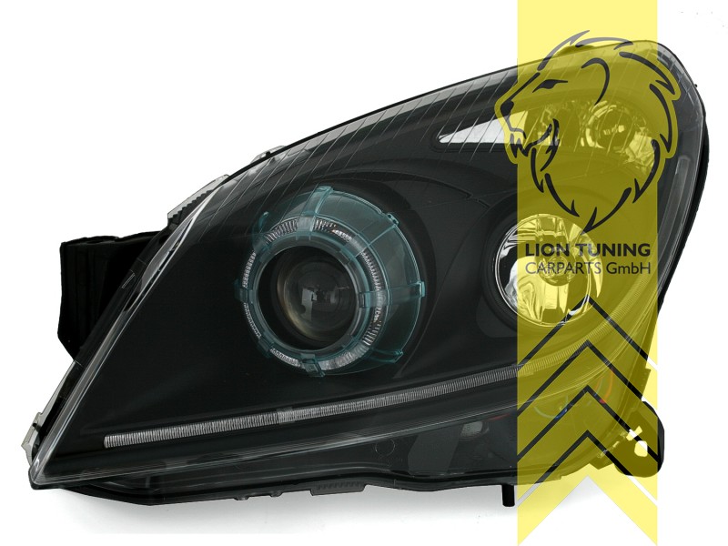 Liontuning - Tuningartikel für Ihr Auto  Lion Tuning Carparts GmbH Angel  Eyes TFL Optik Scheinwerfer Opel Astra H Tagfahrlicht schwarz XENON