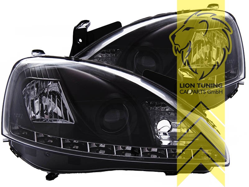 Liontuning - Tuningartikel für Ihr Auto  Lion Tuning Carparts GmbH TFL  Optik Scheinwerfer Opel Corsa C Combo C LED Tagfahrlicht schwarz