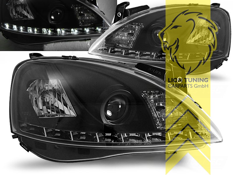 Scheinwerfer Set Angel Eyes Opel Corsa C 01-06 schwarz, Scheinwerfer, Fahrzeugbeleuchtung, Auto Tuning