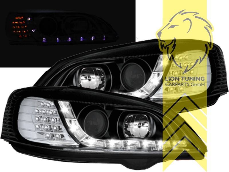 Liontuning - Tuningartikel für Ihr Auto  Lion Tuning Carparts GmbH TFL  Optik Scheinwerfer Opel Astra G LED Tagfahrlicht schwarz