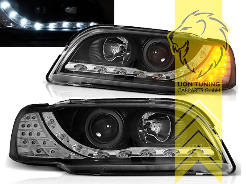 mit LED Blinker, Halogen, schwarz, Abblendlicht H1 / Fernlicht H1, Blinkerbirnen BAU15S, elektrisch verstellbar - Stellmotor wird vom Original übernommen, Eintragungsfrei / mit E-Prüfzeichen